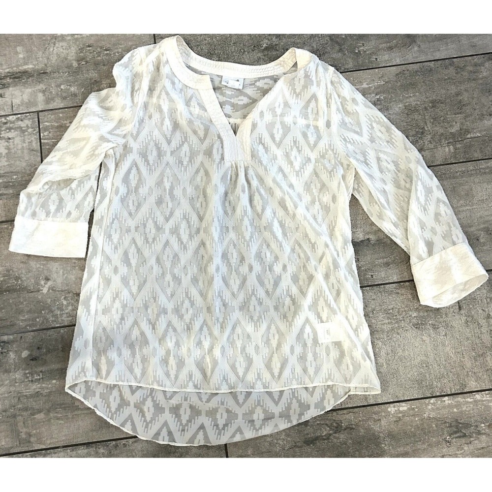 Jaclyn Smith Womens Sheer Tunic Top Ivory Lagenlook Boho Peasant Beach Resort